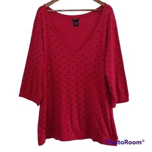 Torrid Red Black Bow Print V-Neck 3/4 Sleeve Cotton Blend Top Size 4X